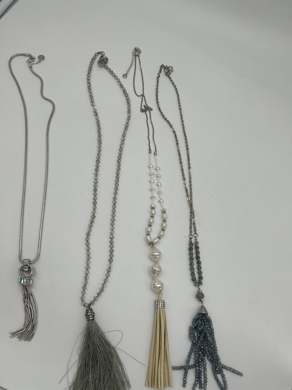 Silver Tone Tassel Necklace Lot of 4 Boho Statement Long Pendant Necklaces